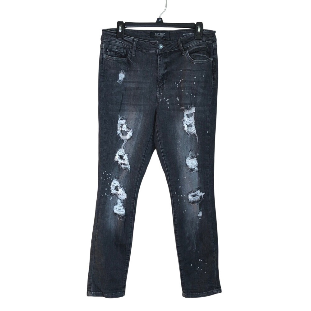 JUDY BLUE Women's Size 11/30 Black Distressed‎ Boyfriend Fit Jeans Grunge